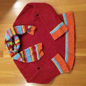 Red Striped Girls Sweater with Scarf Large